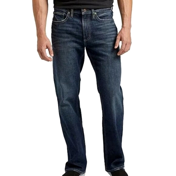 Silver Jeans Zac Dark Indigo Wash Relaxed Straight Leg Denim Jean Mens 34x31.25 - Picture 14 of 15